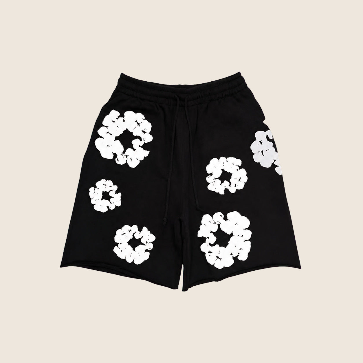 Short Denim Tears — Noir fleurs blanches