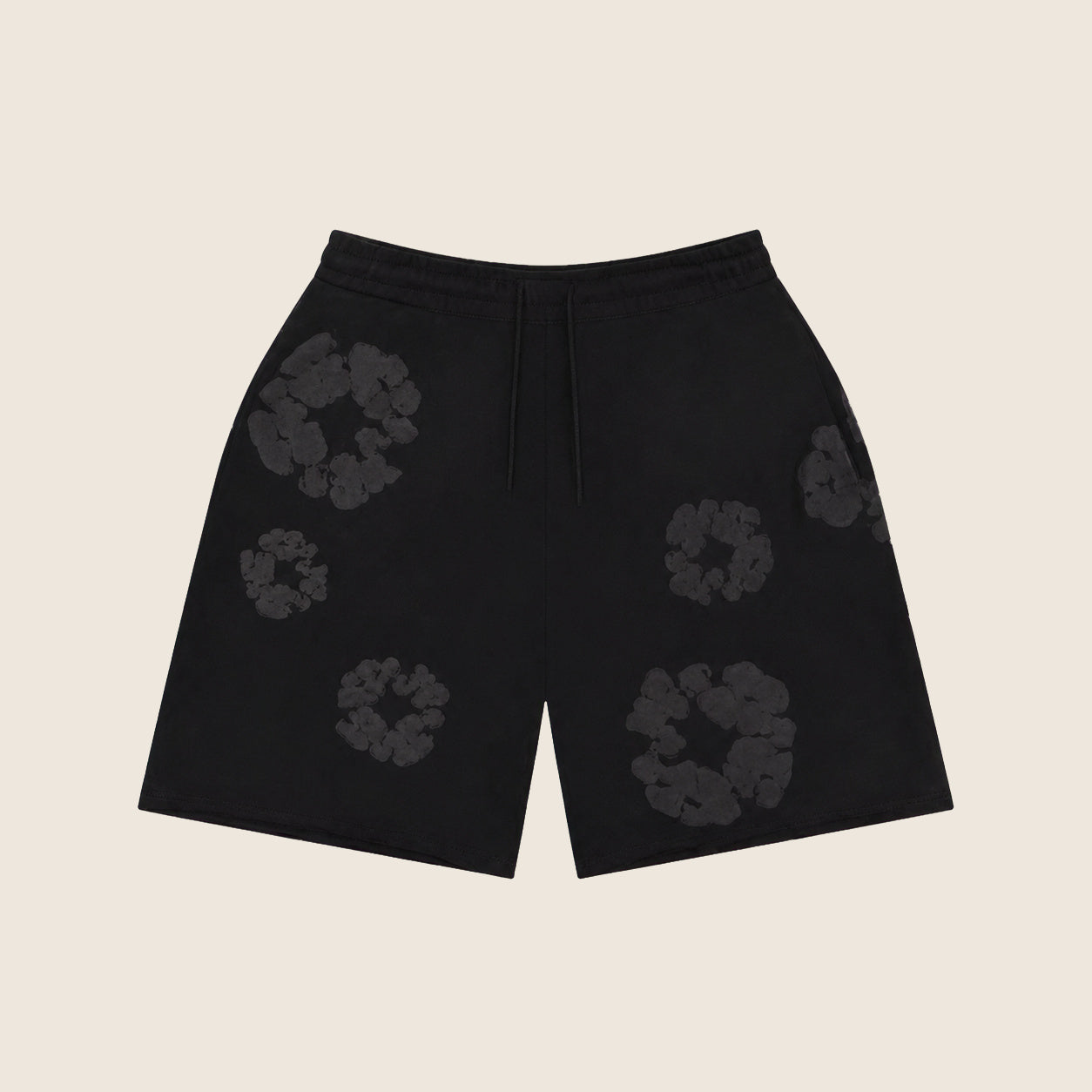 Short Denim Tears — Noir fleurs ton sur ton