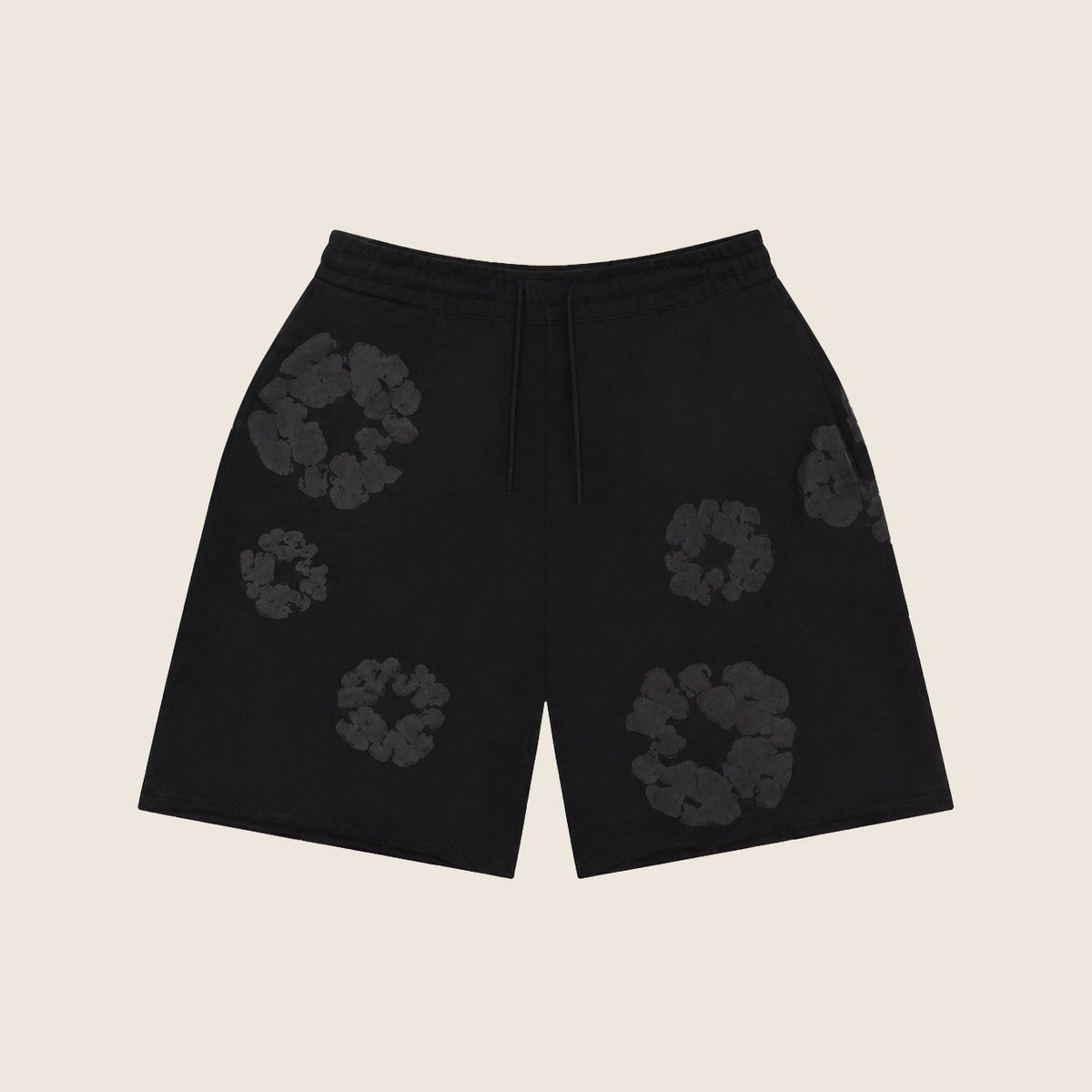 Short Denim Tears — Noir fleurs ton sur ton